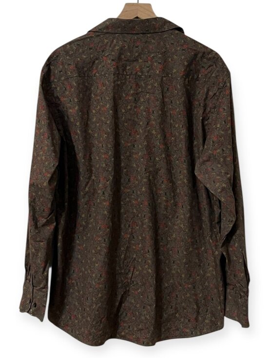 Tallia Men’s XL 17.5 Button-Up Shirt 100% Cotton Floral Print Brown Long Sleeve - Picture 3 of 12